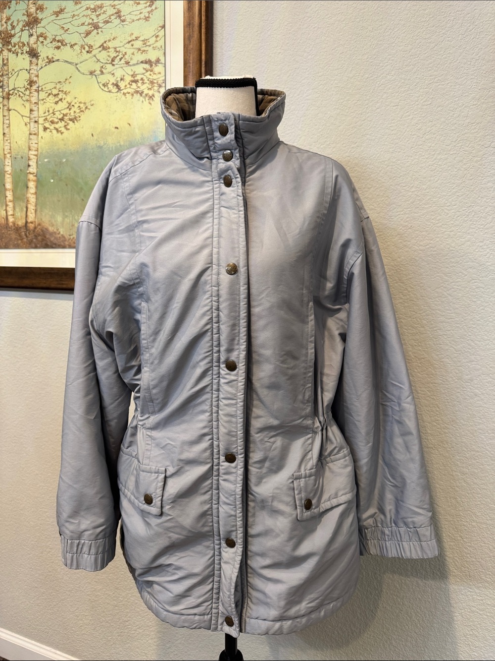 Authentic Burberry Light Gray Utility Jacket with High Collar